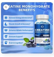 Creatine Monohydrate Gummies 120 Gummies 5000mg Muscle Strength and Energy Boost