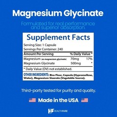 HealthFare Magnesium Glycinate 500mg | 240 Veg Capsules | High-Absorption