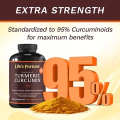 Life’s Fortune Organic Turmeric Curcumin Dietary Supplement, 180 Count – 750mg