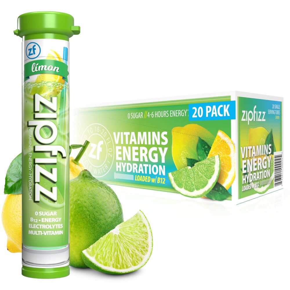 Zipfizz Limon Flavored Energy Drink Powder Pack of 20 Sugar Free Electrolytes