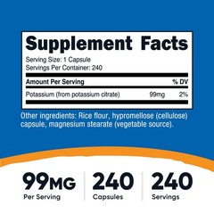 Nutricost Potassium Citrate 99mg, 240 Capsules – Gluten Free & Non-GMO