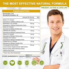 Mullein Leaf Extract Vegan Drops for Lung Cleanse & Respiratory Function