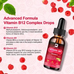 Vitamin B Complex Vegan Liquid Drops B9, B12 & Vitamin D3 for Men and Women
