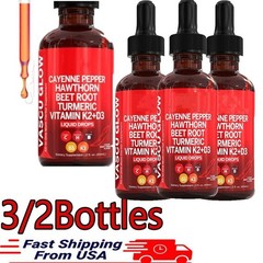 3/2Pack Cayenne Pepper Hawthorn Beet Root Turmeric Vitamin K2+D3 & Liquid Drops