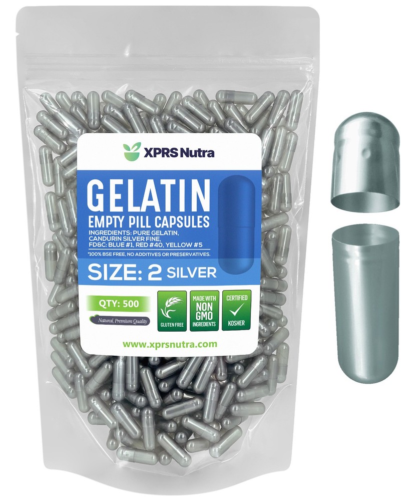 Size 2 Silver Empty Vegan Capsules Kosher Pill Vegetable Veggie Veg Caps