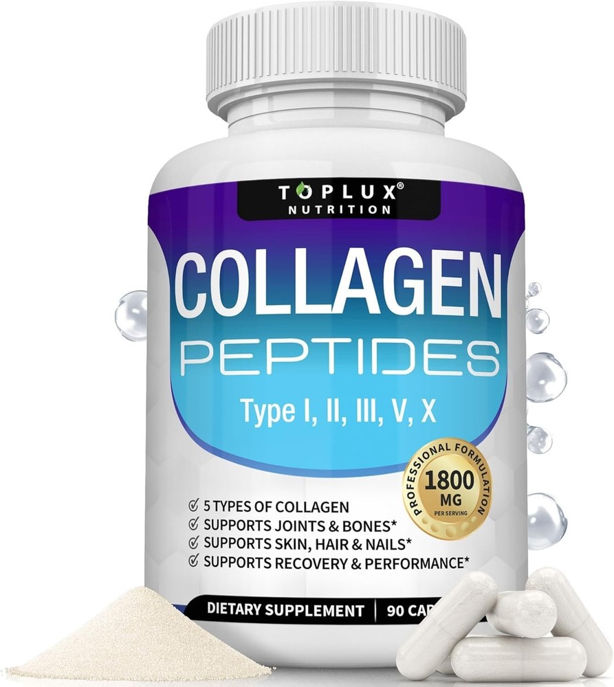 Multi Collagen Peptides tablets 1500mg Type I II III V X 90ct Lux Supplement