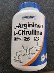 L-Arginine L-Citrulline 750mg, 240 Capsules – Non-GMO 1500mg per 2 Nutricost