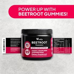 Beet Root Gummies with Grape Seed CoQ10 Vitamin C B12 – 60 Chews