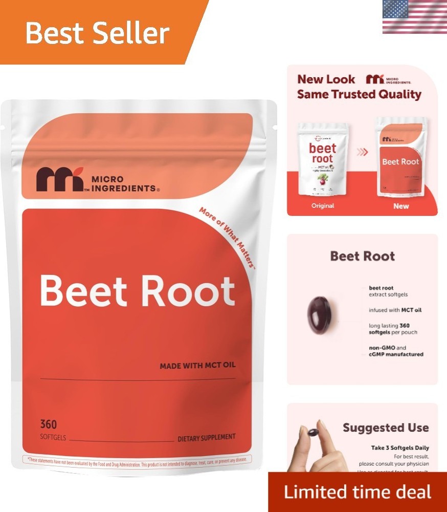360 Count Beet Root Extract Softgels with MCT Oil – Gluten & Dairy Free