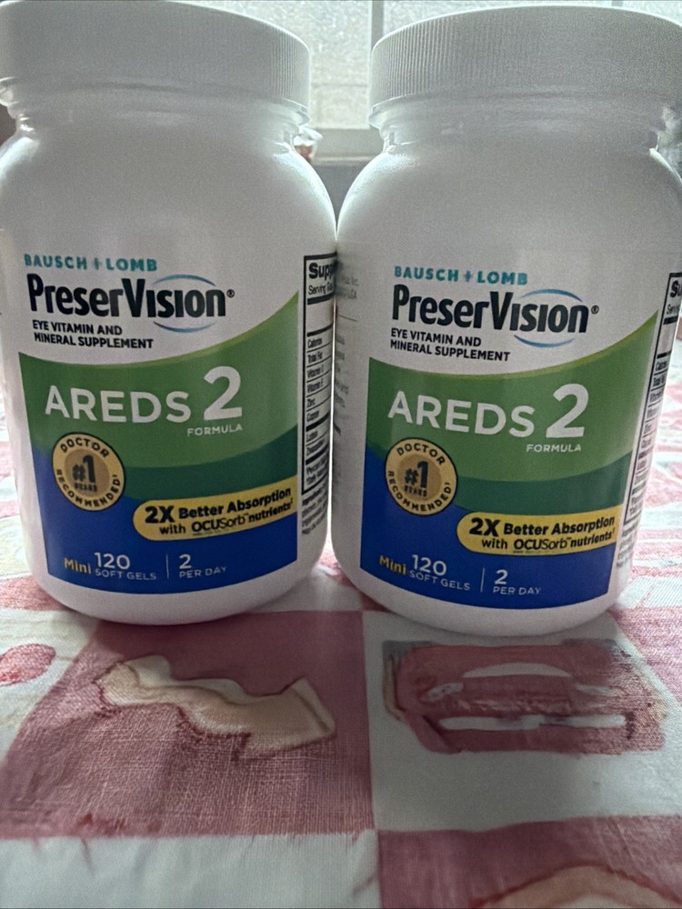 2X Bausch + Lomb PreserVision Areds 2 Eye 120 Mini Softgels Ea Ex 12/26 W/o box