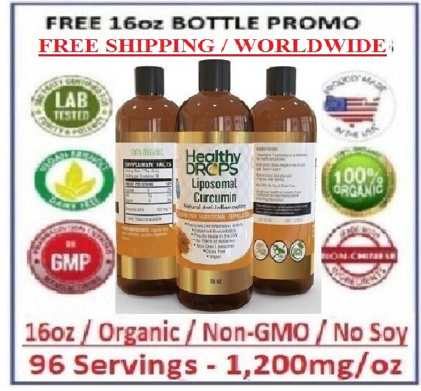 LIPOSOMAL CURCUMIN / TURMERIC 96 Servings 1,200mg/oz 100% ORGANIC 16oz Exp 2026