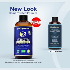 Life’s Fortune Cod Liver Oil Liquid Organic Lemon Flavor, Vitamin A, E & D, 8oz
