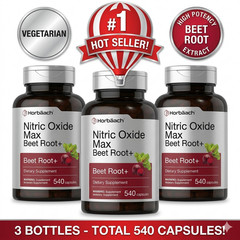 latest 3 Pack Horbaach Nitric Oxide Max Beet Root with Nitrates 540 Veggie Ca…