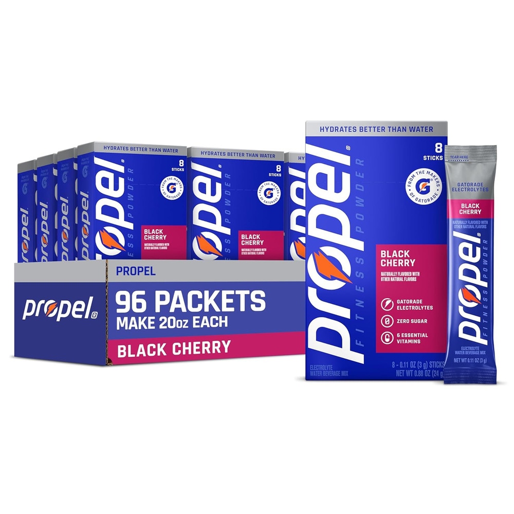 Propel Electrolyte Powder Drink Mix, Black Cherry, (96 Servings), Zero Sugar, En
