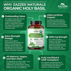 Extra Strength USDA Organic Holy Basil, 20:1 Tulsi Extract, 6000 mg Strength