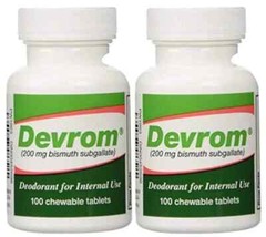 2 Bottles Devrom® Chewable Tablets (internal deodorant), 100 tablets per bottle