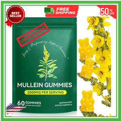 60 Count Mullein Gummies for Lung Cleanse, 2000mg Organic Mullein Leaf Extract f