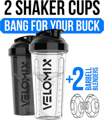 2 Pack- 28 Oz Protein Shaker Bottles for Protein Mixes – 2X Wire Whisk