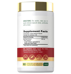 USDA Organic Extra Strength Beet Root 20:1 Extract 8000 mg Strength 120 Capsules