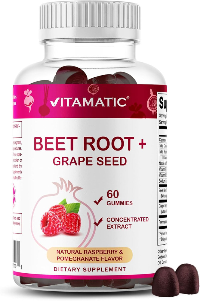 Vitamatic Beet Root Gummies with B6, B12, Grape Seed, Pomegranate & Nicotinamide