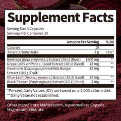 Beet Root Strength 20:1 Extract, 90/270 Capsules Nitric Oxide Support 1800 mg