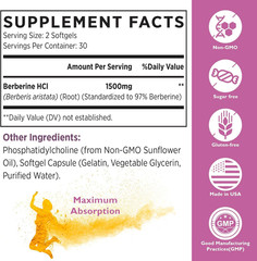 Berberine HCL Supplement 1500Mg – Third Party Tested, High Bioavailability Li…
