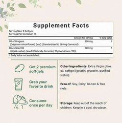 2 in 1 Oil of Oregano & Black Seed Softgels Count with Carvacrol,Immune Support