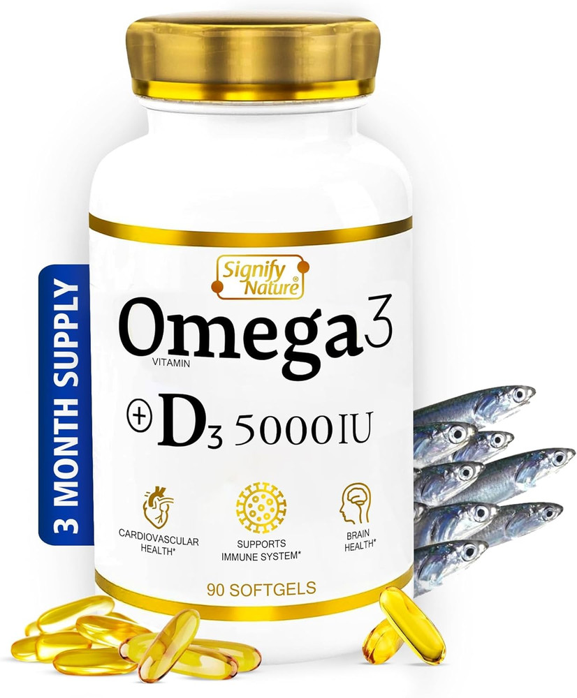 Omega 3 Fish Oil Supplement with Vitamin D3 5000 IU – Omega3 1000Mg Triglyceride