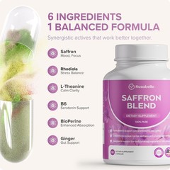 Rosabella Saffron Blend – 3-Pack (180 Caps) – Mood & Focus, Non-GMO