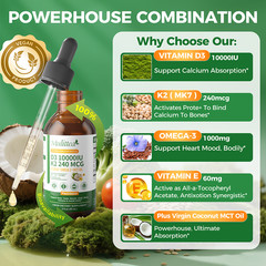 Liquid Vitamin D3 K2 10000 iu & 120mcg – Vitamin D with MK7 Vitamin K2 Drops
