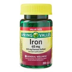 Iron 65 Mg Support Red Blood Cell Production Ferrous Sulfate 325 Mg, 200 Tablets