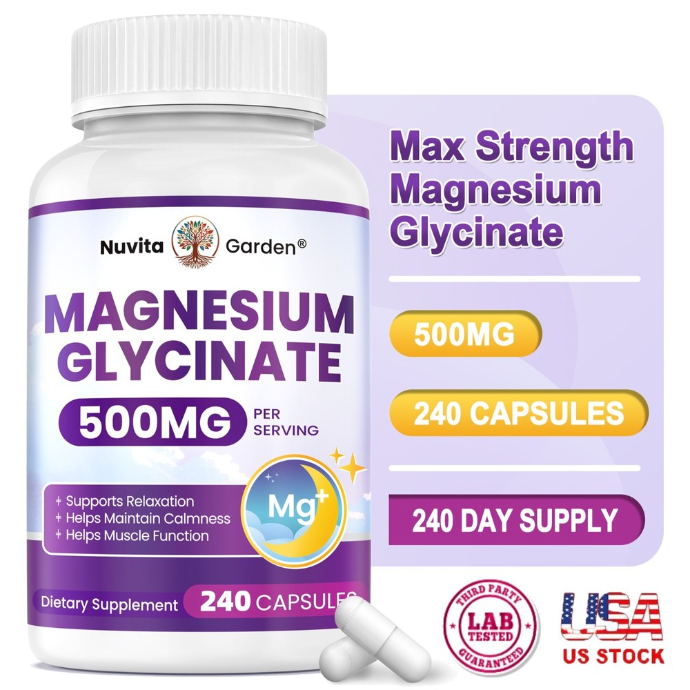 High Absorption Magnesium Glycinate 500mg 240 Capsules – Gentle on Stomach