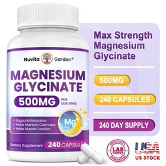 High Absorption Magnesium Glycinate 500mg 240 Capsules – Gentle on Stomach