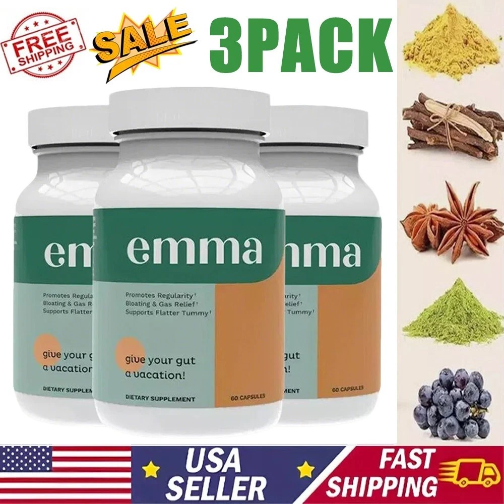 3 Pack Emma Gut Health Supplement 180 Caplets for Bloating Relief & Leaky Gut |
