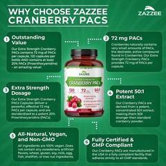 Zazzee Extra Strength Cranberry PACs, 72 mg PACs per Capsule, 120 Vegan Capsules
