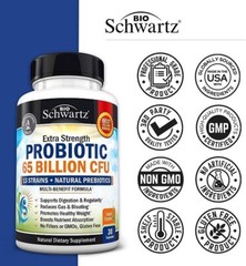 BioSchwartz Probiotic 65 Billion CFU Reduce Bloating & Support Digestion, 30 ct