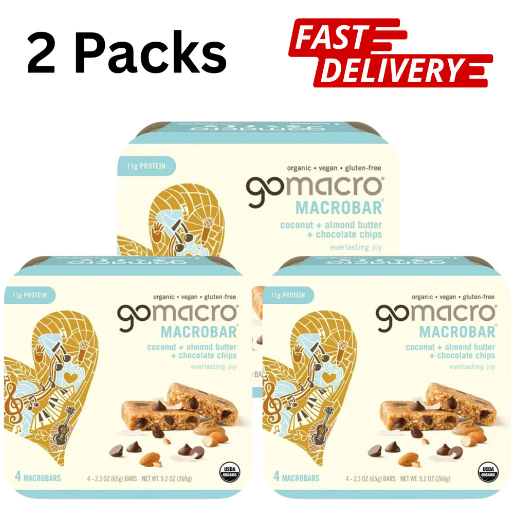 GoMacro MacroBar Organic Bars Coconut Almond Butter Choc Chip 11g 4 Ct – 3 Packs