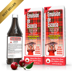 2 Pack Emulsion de Escocia Cod Liver Oil Cherry Vitamins A D E B1 Omega 3 6.5oz