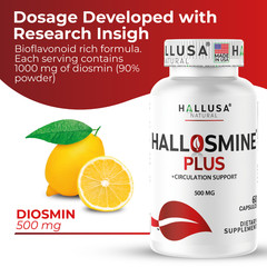 HALLOSMINE PLUS Diosmin Circulation 500mg – Vein and leg support – 60 capsules