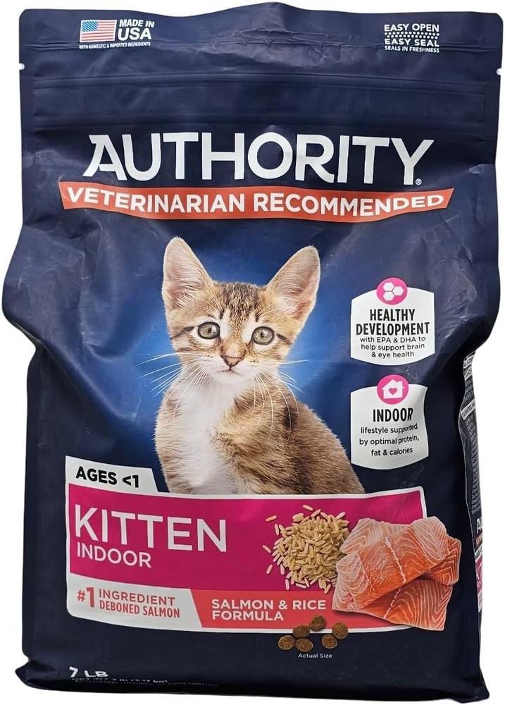 Authority Indoor Kitten Salmon and Rice Dry Cat Food,7 Pound Bag