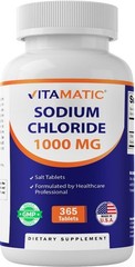 Sodium Chloride 1000mg – 365 Tablets Electrolyte Replenisher, Hydration Support,