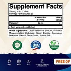 Melatonin 60mg Fast Dissolve Tablets – Vegan Berry Flavor, Non-GMO, Gluten-Free