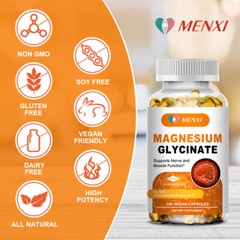 Magnesium Glycinate Capsules 400mg High Absorption Chelated by MENXI 120 Pills