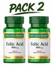 Nature’s Bounty Folic Acid 800 mcg – 250 Tablets Each Exp 03/2030 – Pack 2