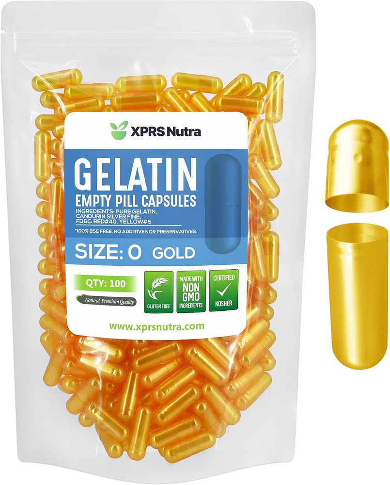 Size 0 Gold Empty Gelatin Capsules Gelcaps Kosher Pills Caps