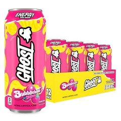 GHOST Energy Drink Zero Sugar 12 Pack – Bubblicious Original, 200mg of Natural C