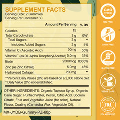 Premium Hydrolyzed Collagen Gummies with Vitamin C, Zinc & Biotin -60 Gummies