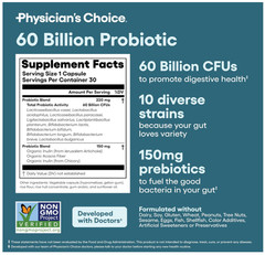 Physician’s CHOICE Probiotics 60 Billion CFU 30 Caps Digestive Gut Health