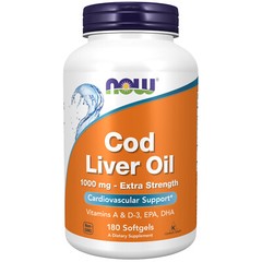 NOW FOODS Cod Liver Oil, Extra Strength 1,000 mg – 180 Softgels