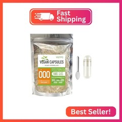 VGTPC Size 000 Empty Vegetarian Capsules, (100 Count) Vegan Clear Fillable Veggi